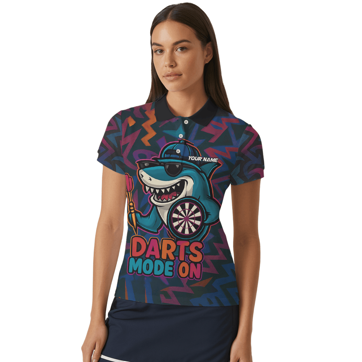 Personalized Cool Shark Darts Mode On Polo Shirt Black Multi-color For Women X0845 additional image 4