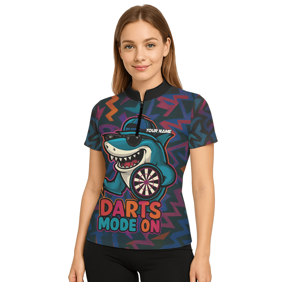 Personalized Cool Shark Darts Mode On Polo Shirt Black Multi-color For Women X0845 additional image 5