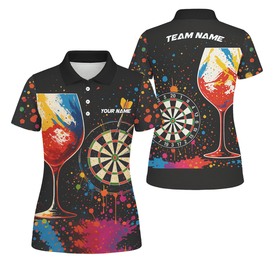 Personalized Colorful Paint Splatter Wine Glass Dart Polo Shirt For Women Q0247 main image - polo No