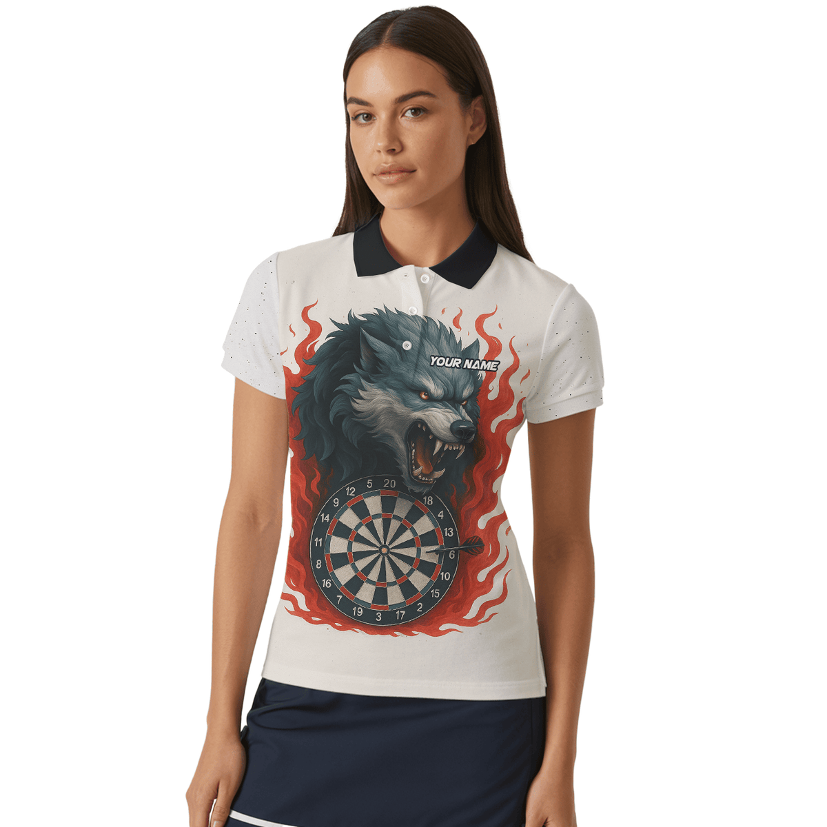 Personalized Roaring Wolf Fire Flame Dart Polo Shirt White For Women Z8408 additional image 4
