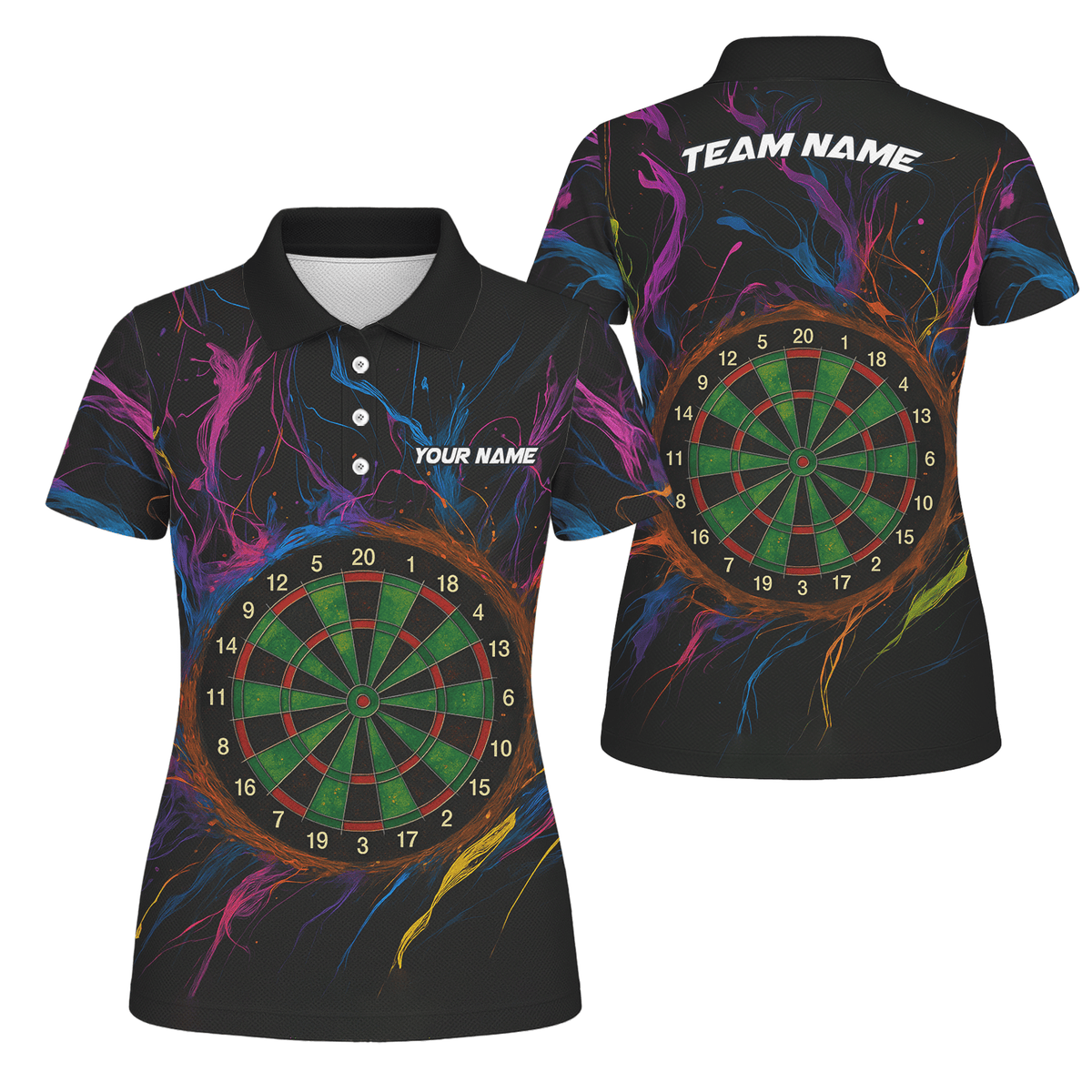Personalized Black Rainbow Paint Splash Dart Polo Shirt For Women E9663 main image - polo No