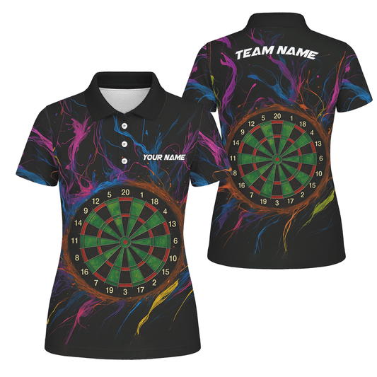 Personalized Black Rainbow Paint Splash Dart Polo Shirt For Women E9663 main image - polo No