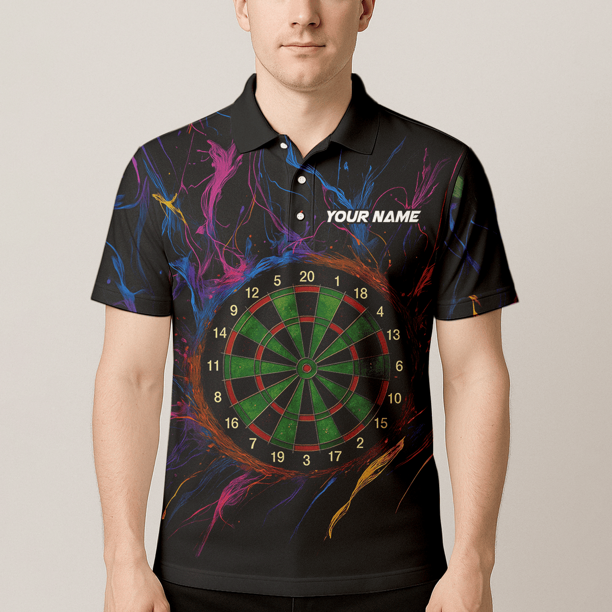 Personalized Black Rainbow Paint Splash Dart Polo Shirt For Men E9663 additional image 4