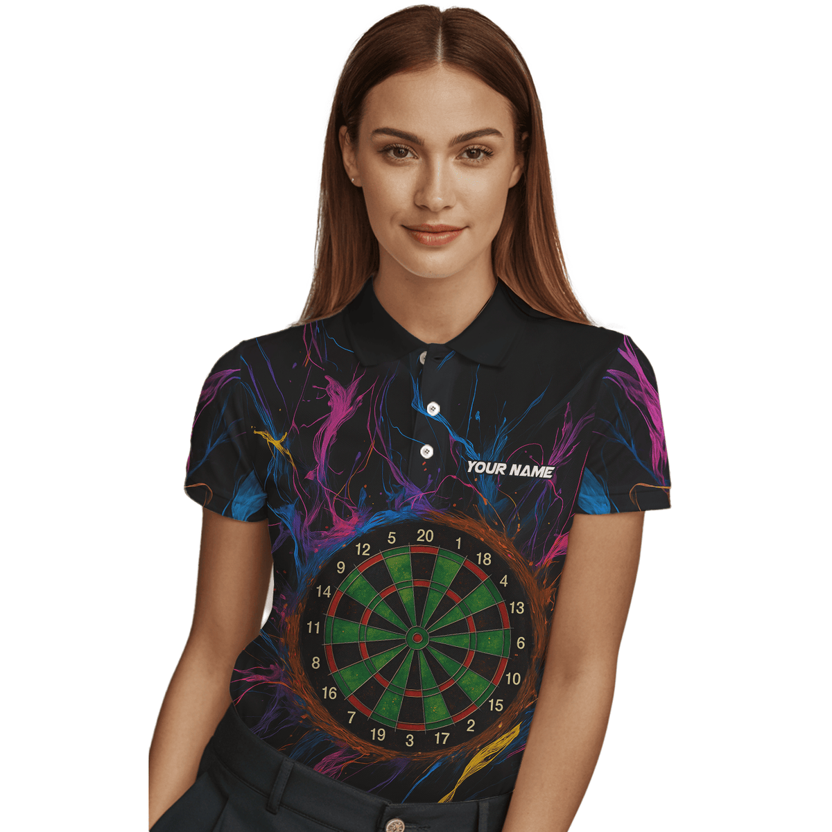 Personalized Black Rainbow Paint Splash Dart Polo Shirt For Women E9663 additional image 3