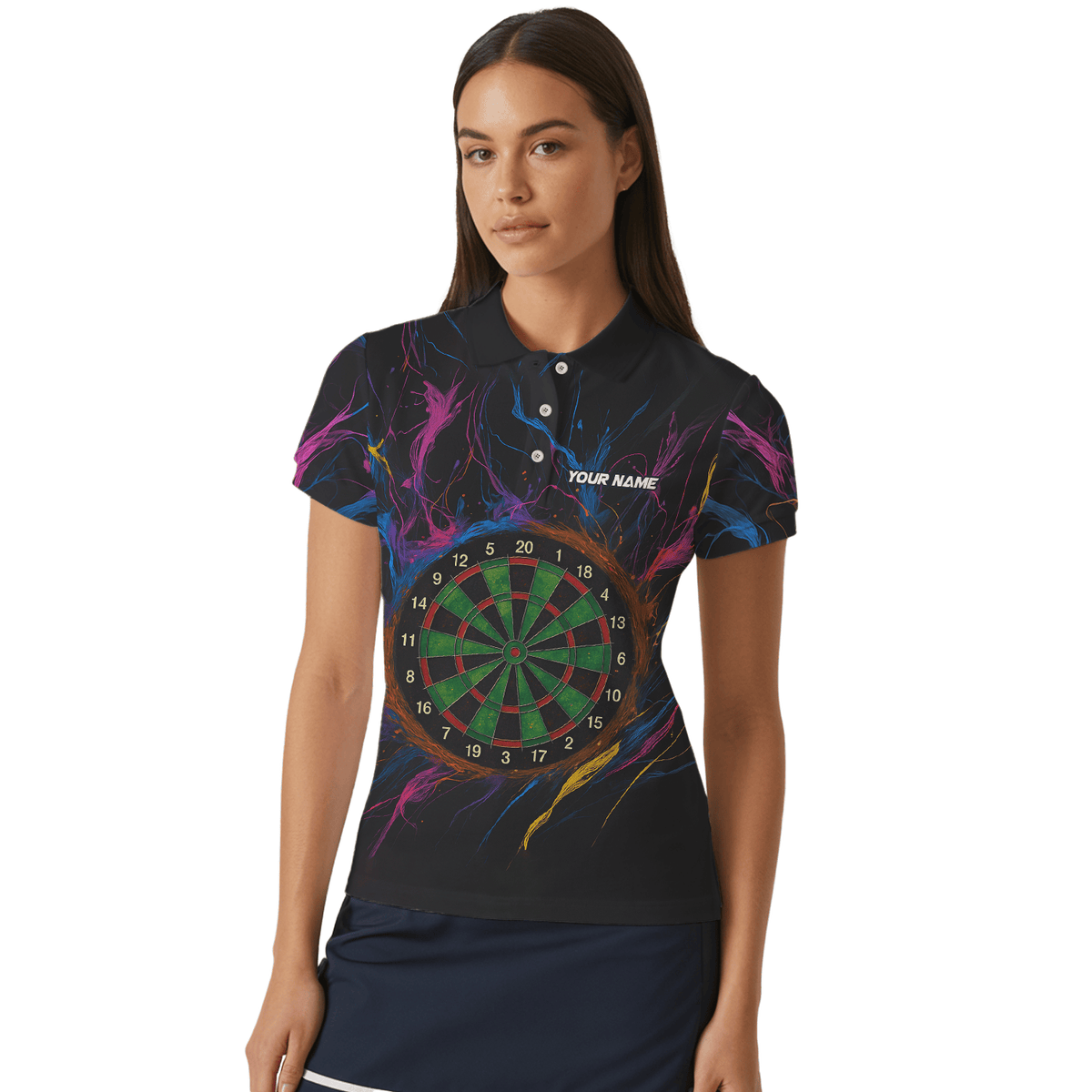 Personalized Black Rainbow Paint Splash Dart Polo Shirt For Women E9663 additional image 4