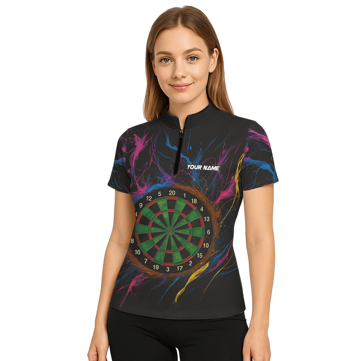 Personalized Black Rainbow Paint Splash Dart Polo Shirt For Women E9663 additional image 5