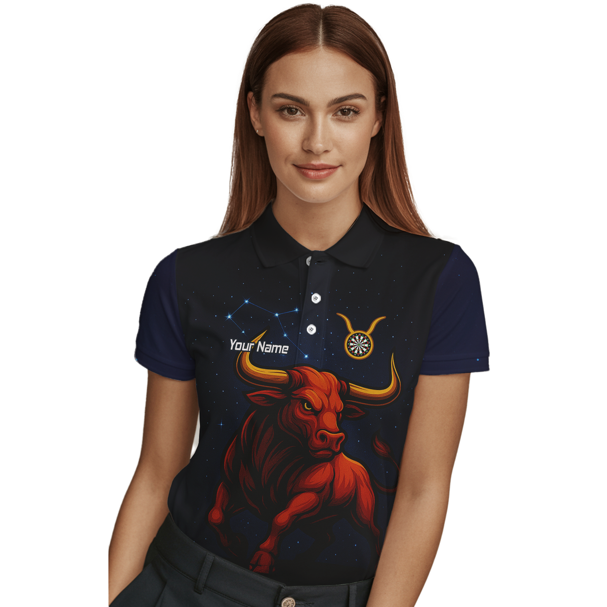 Personalised Taurus Bull Darts Polo Shirt Black Red Gold For Men M5020 additional image 3