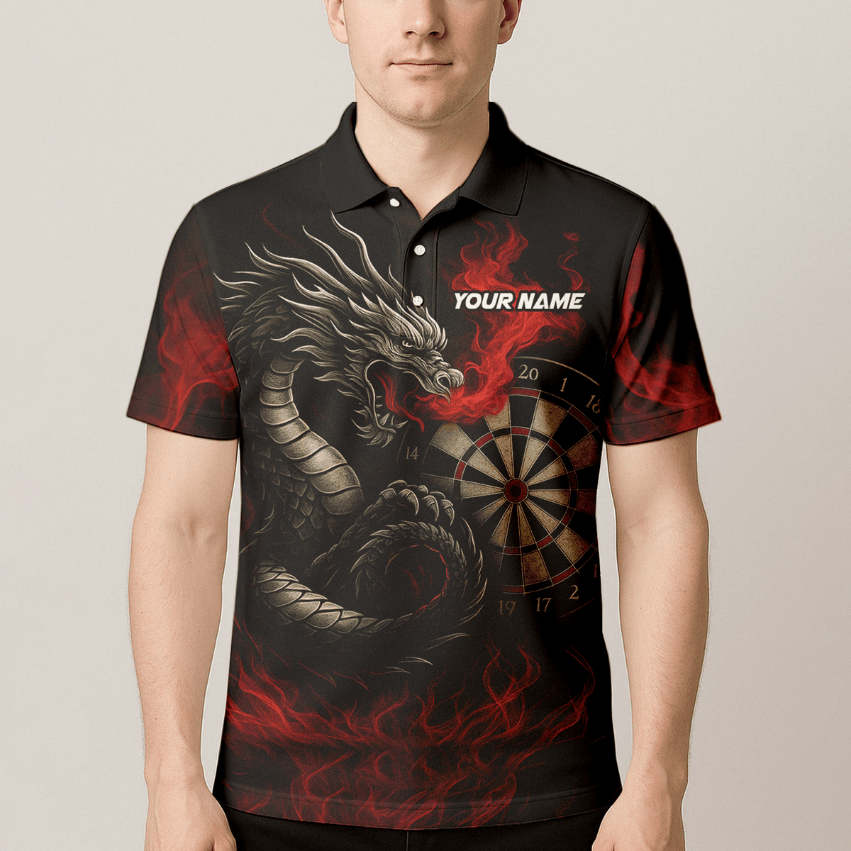Personalized Fire Dragon Dart Polo Shirt Black Red For Men B3964 additional image 4