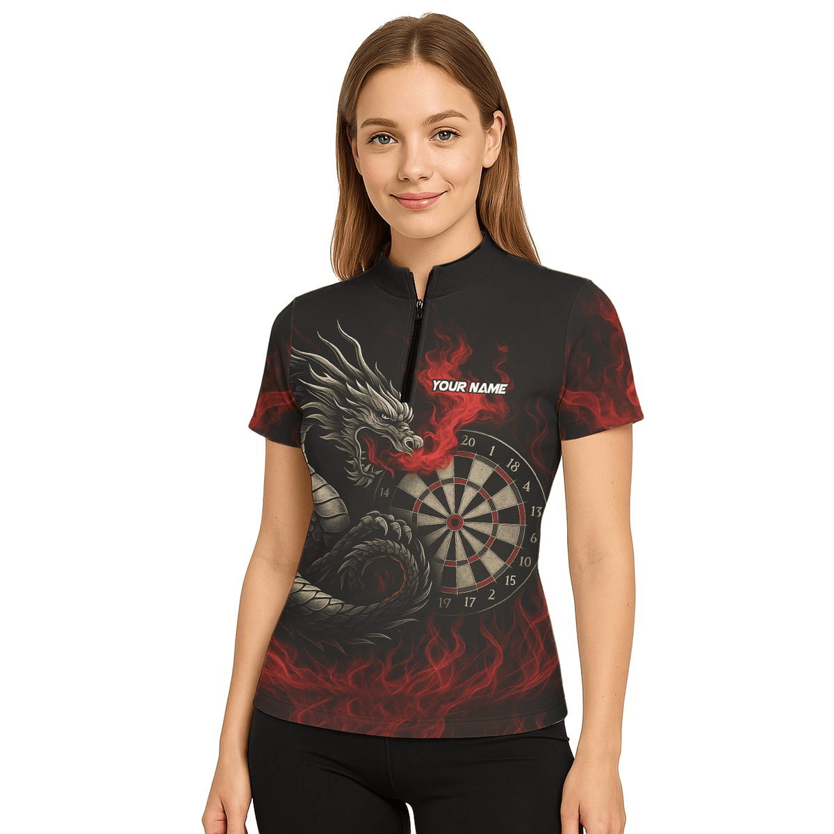 Personalized Fire Dragon Dart Polo Shirt Black Red For Women B3964 additional image 5