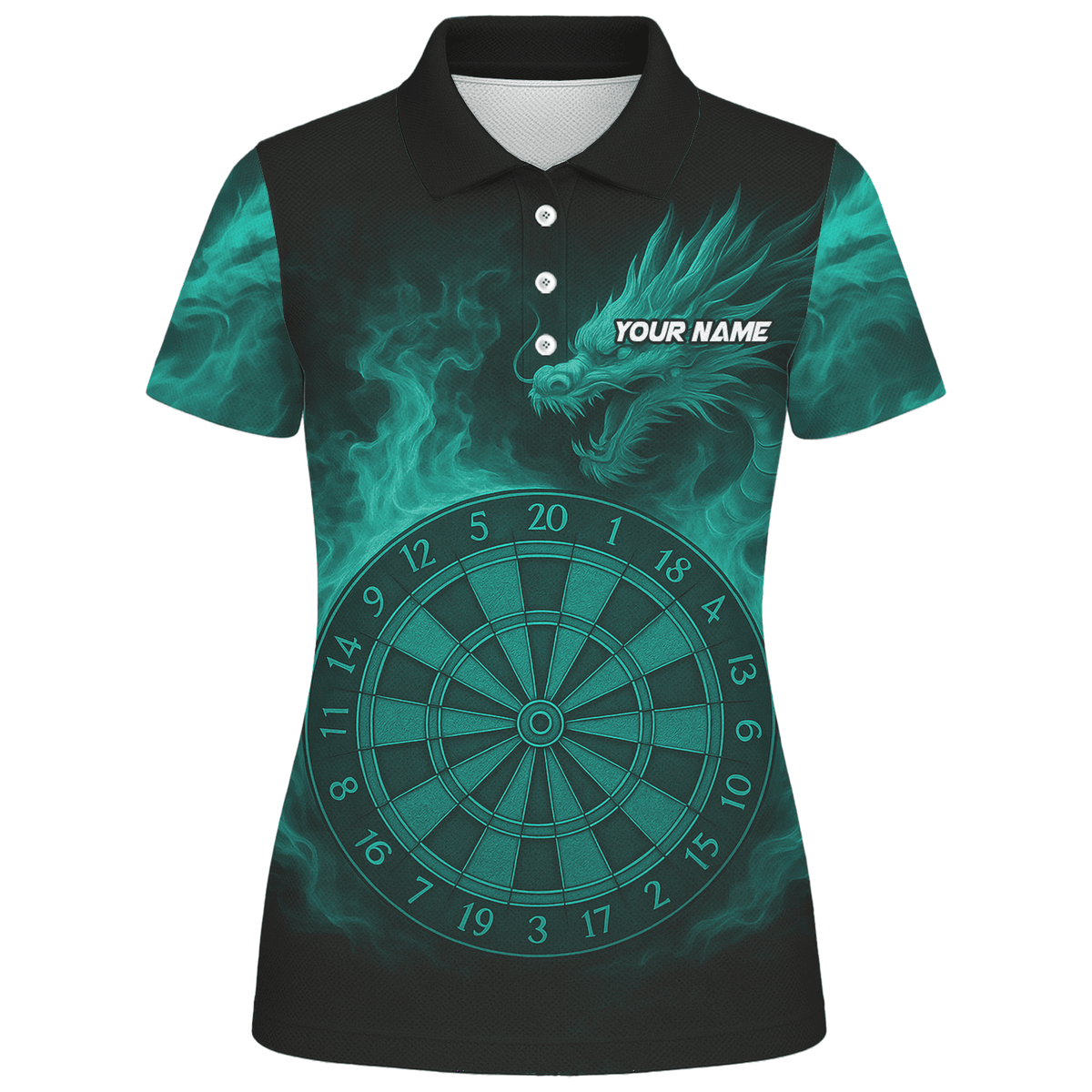 Custom Dragon Teal Flames Dart Polo Shirt Black For Women Z1928 additional image 1