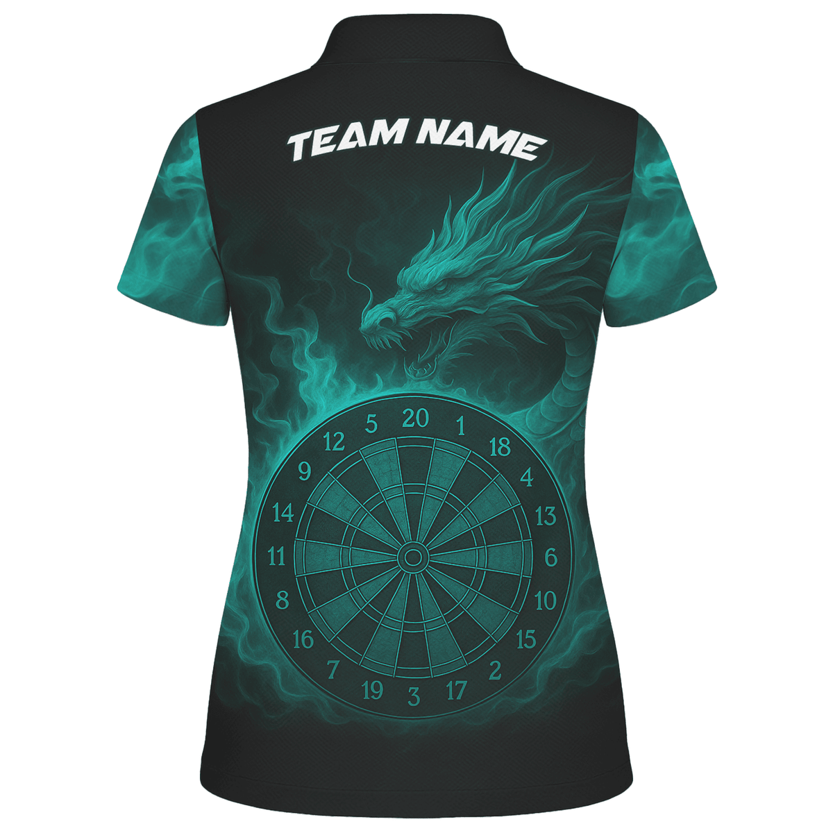 Custom Dragon Teal Flames Dart Polo Shirt Black For Women Z1928 additional image 2