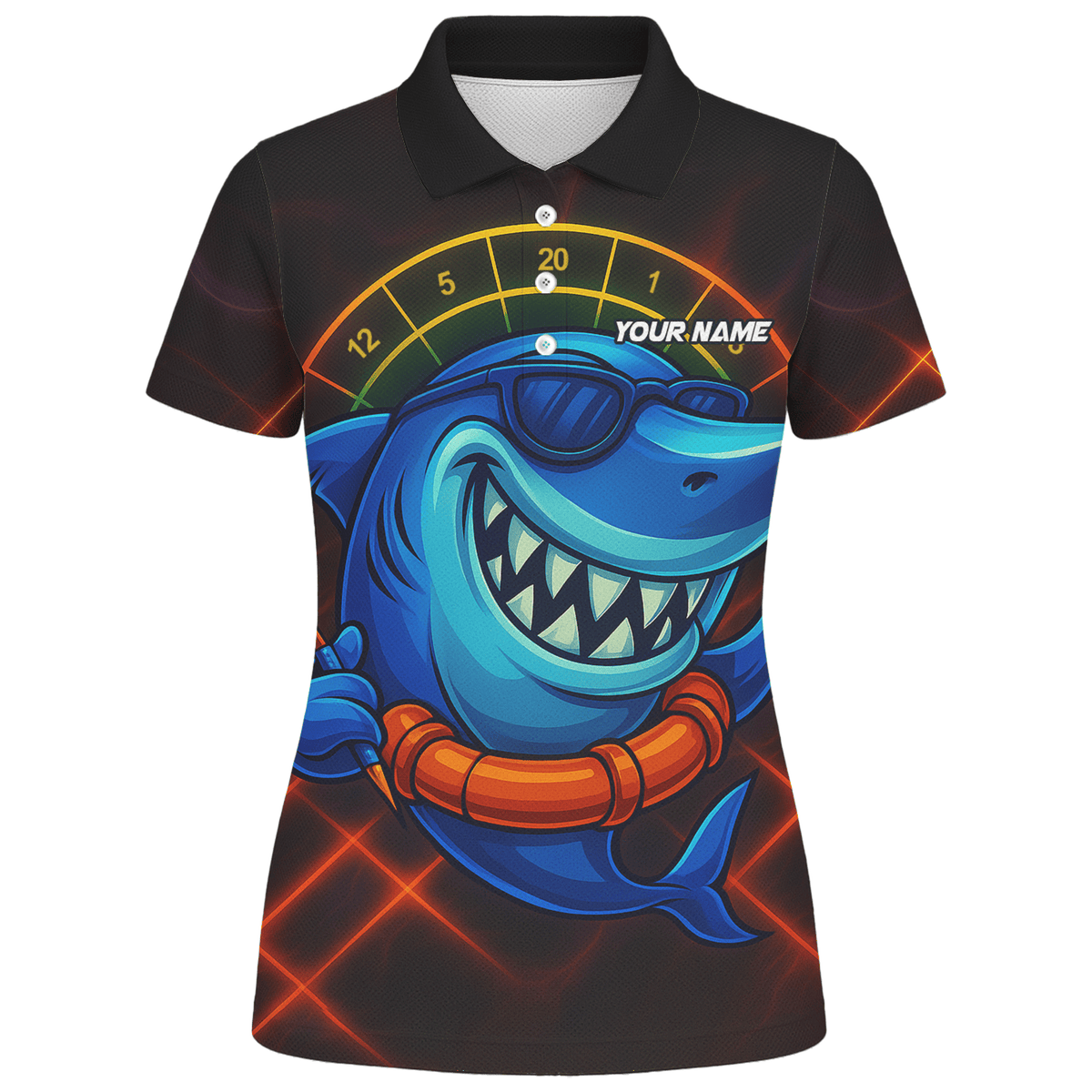Personalized Cartoon Shark Dart Jersey Custom Name Team Polo Shirt Black Blue For Women L1234 additional image 1