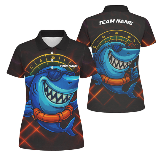 Personalized Cartoon Shark Dart Jersey Custom Name Team Polo Shirt Black Blue For Women L1234 main image - polo No