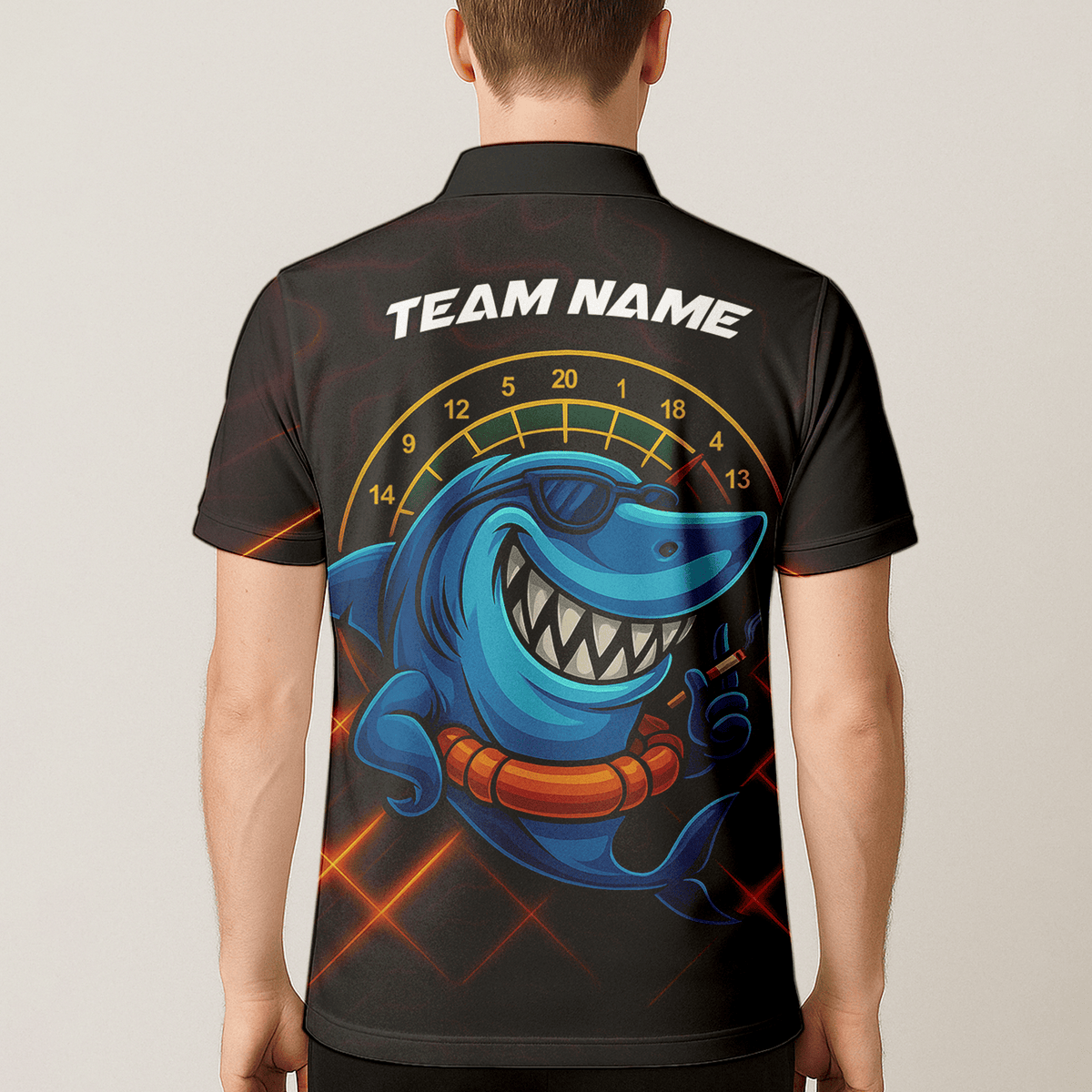 Personalized Cartoon Shark Dart Jersey Custom Name Team Polo Shirt Black Blue For Men L1234 additional image 5