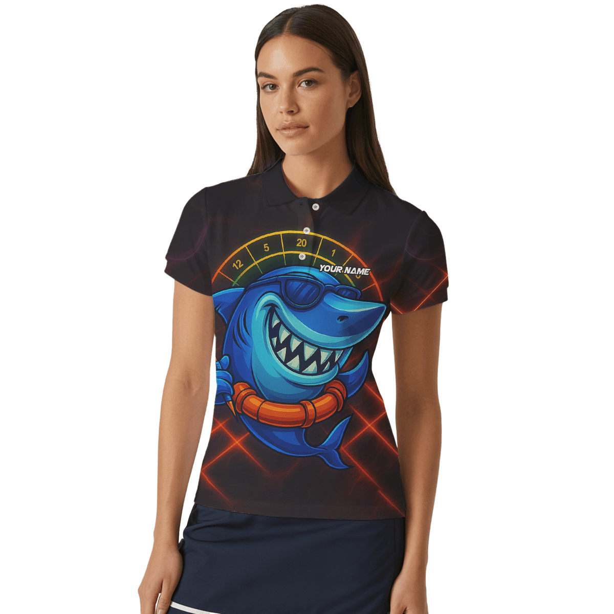 Personalized Cartoon Shark Dart Jersey Custom Name Team Polo Shirt Black Blue For Women L1234 additional image 4