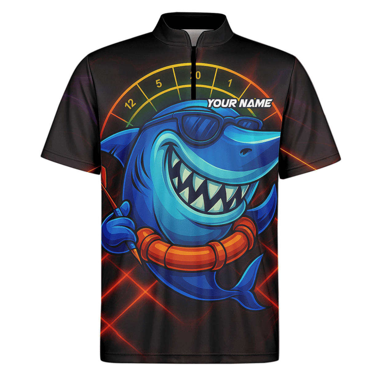 Personalized Cartoon Shark Dart Jersey Custom Name Team Polo Shirt Black Blue For Men L1234 additional image 6