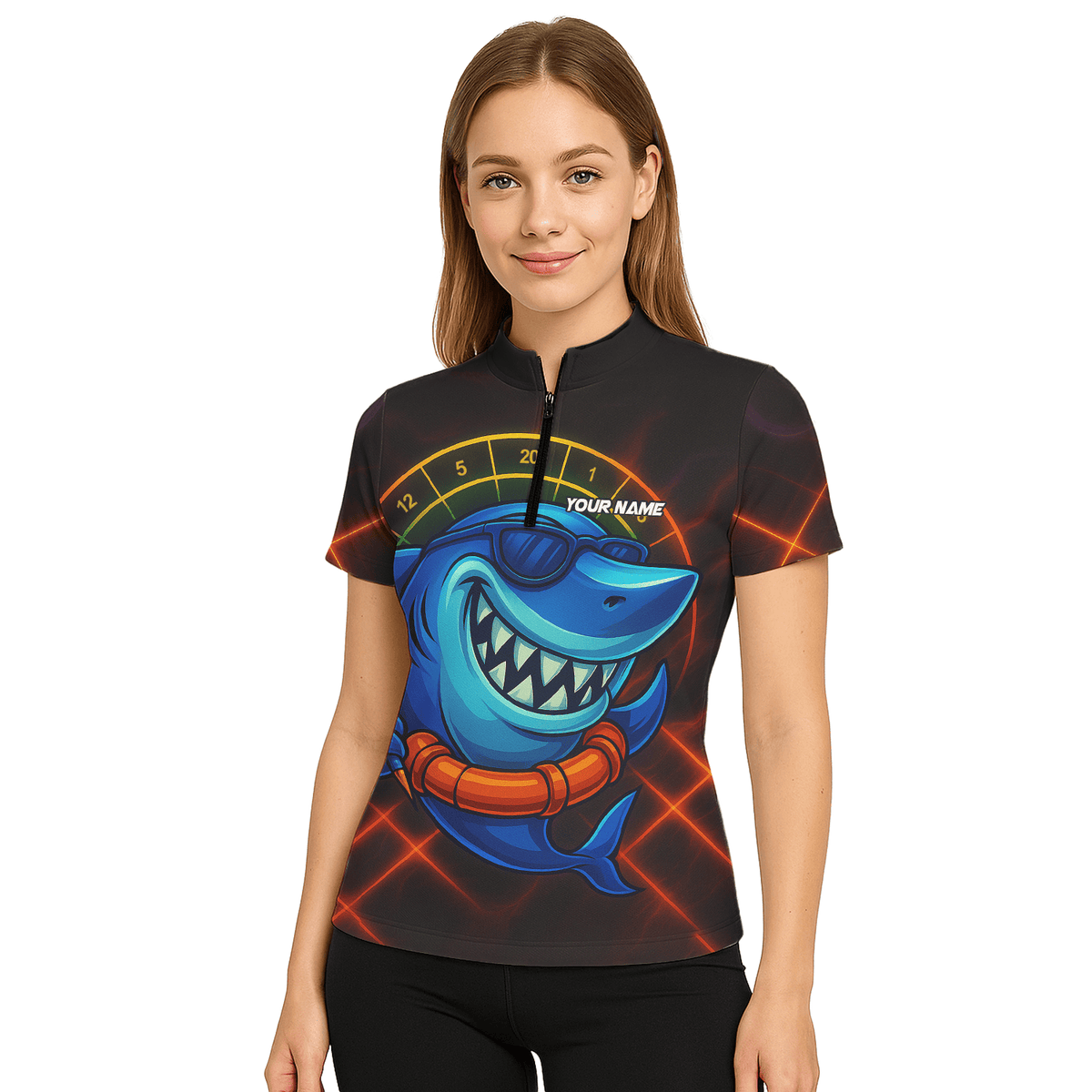 Personalized Cartoon Shark Dart Jersey Custom Name Team Polo Shirt Black Blue For Women L1234 additional image 5