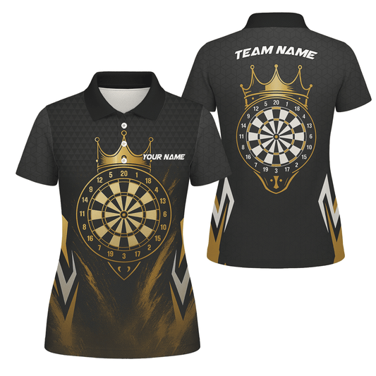 Personalized Black Gold Crown Dartboard Darts Polo Shirt For Women Z2886 main image - polo No