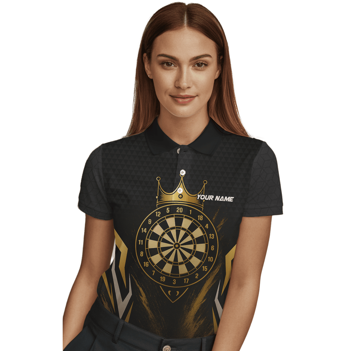 Personalized Black Gold Crown Dartboard Darts Polo Shirt For Women Z2886 additional image 3
