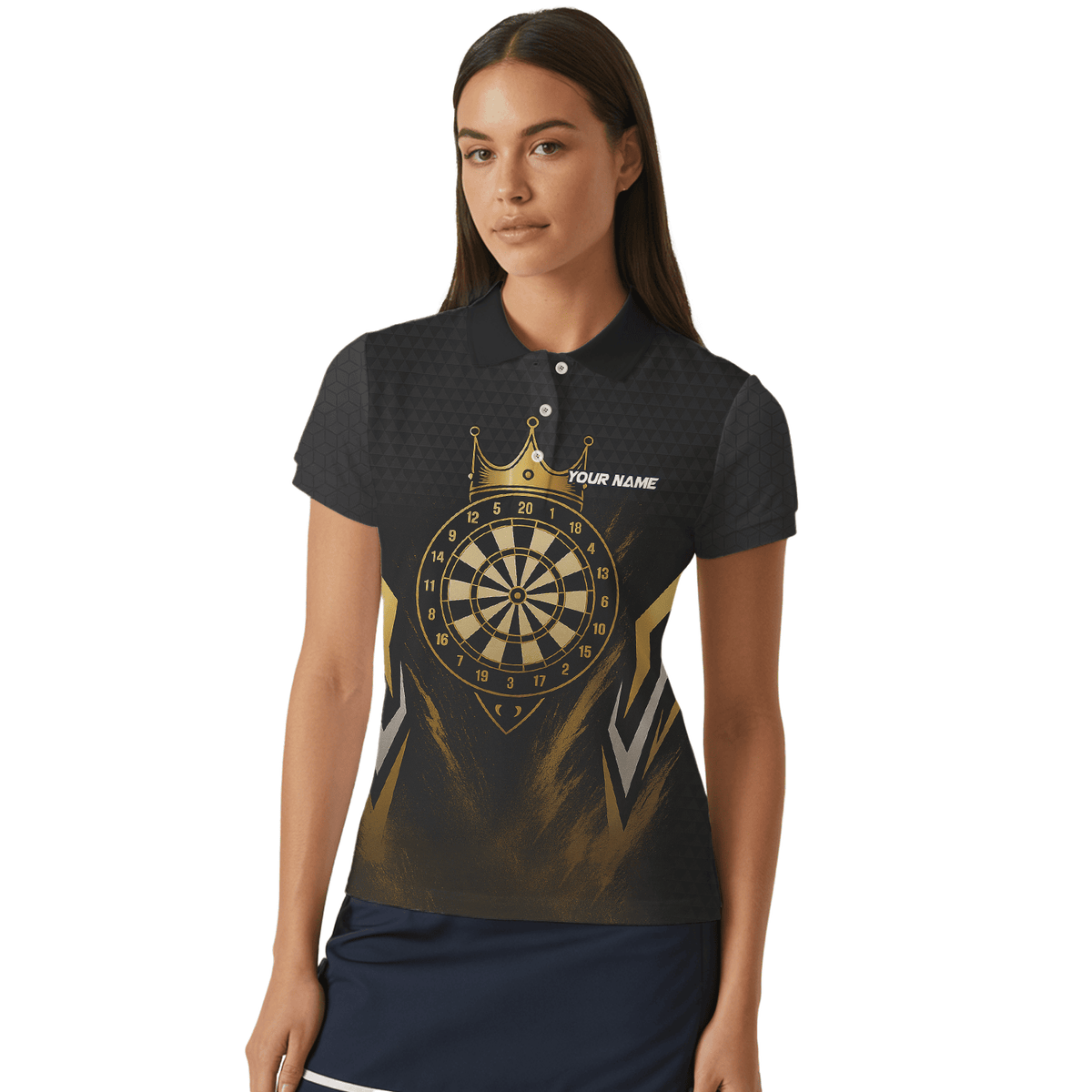 Personalized Black Gold Crown Dartboard Darts Polo Shirt For Women Z2886 additional image 4