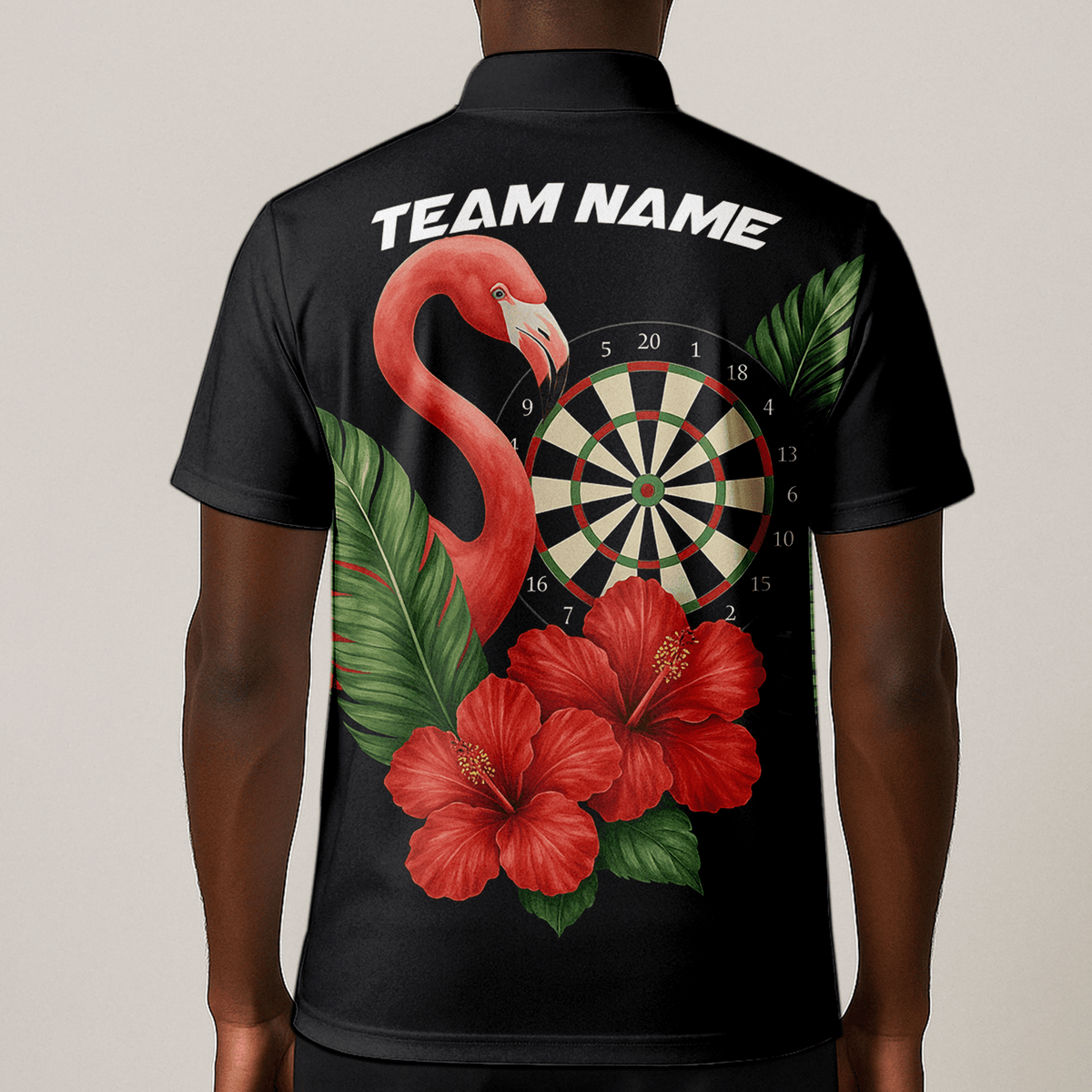 Personalized Flamingo Tropical Darts Polo Shirt Red Hibiscus Black For Men V4228 additional image 1