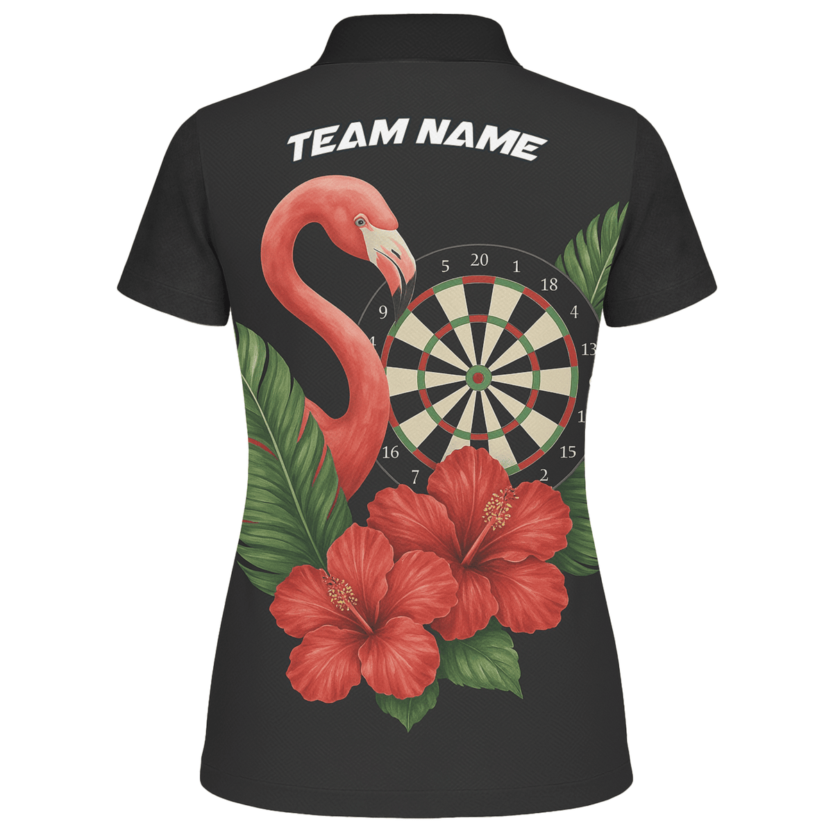 Personalized Flamingo Tropical Darts Polo Shirt Red Hibiscus Black For Women V4228 additional image 2