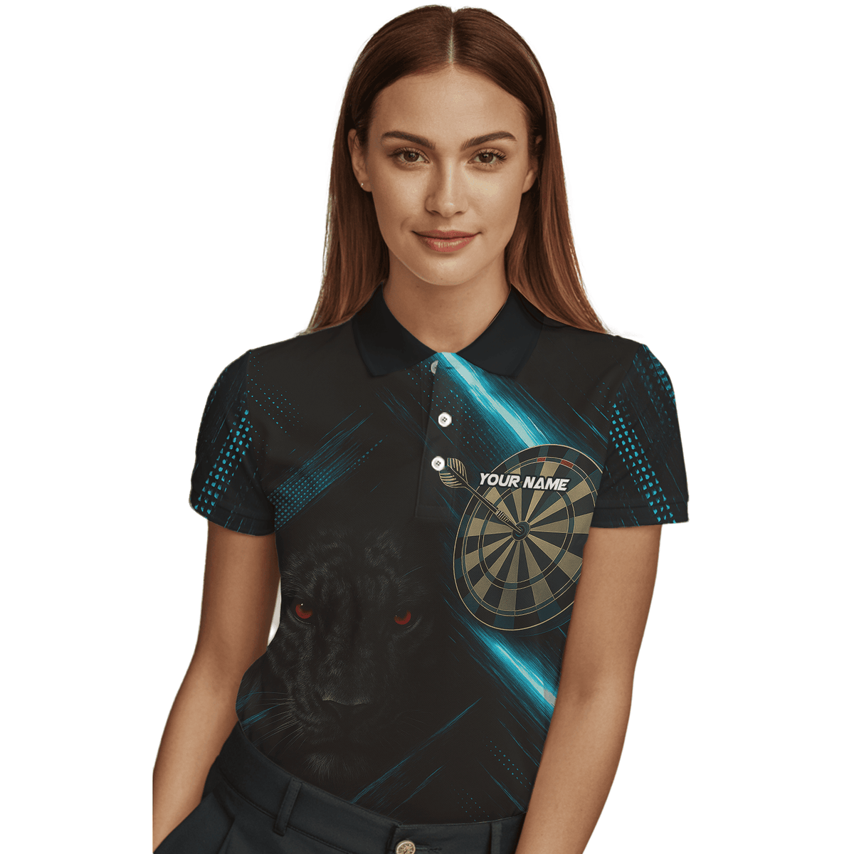Personalized Black Panther Red Eye Dart Polo Shirt Blue Light Design For Women V5884 additional image 3