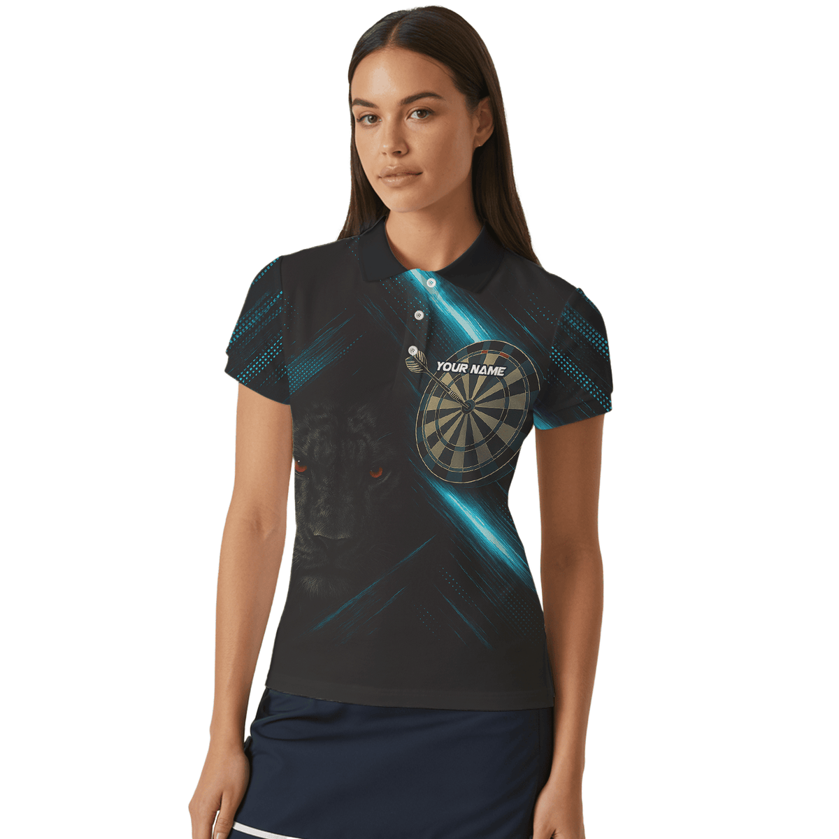 Personalized Black Panther Red Eye Dart Polo Shirt Blue Light Design For Women V5884 additional image 4
