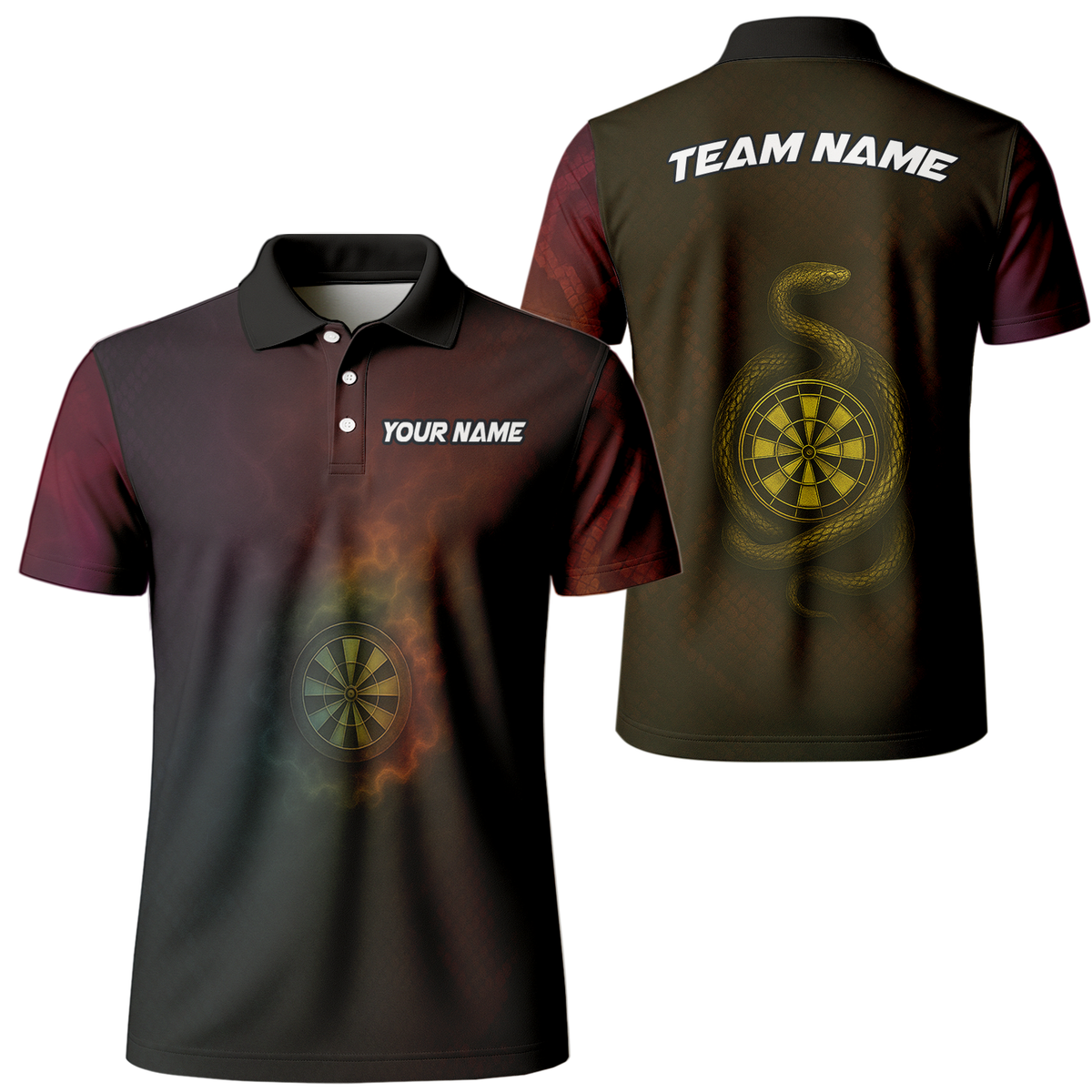 Personalized Dart Jersey Custom Snake Fire Dartboard Black Red Gold main image - polo, Pocket No
