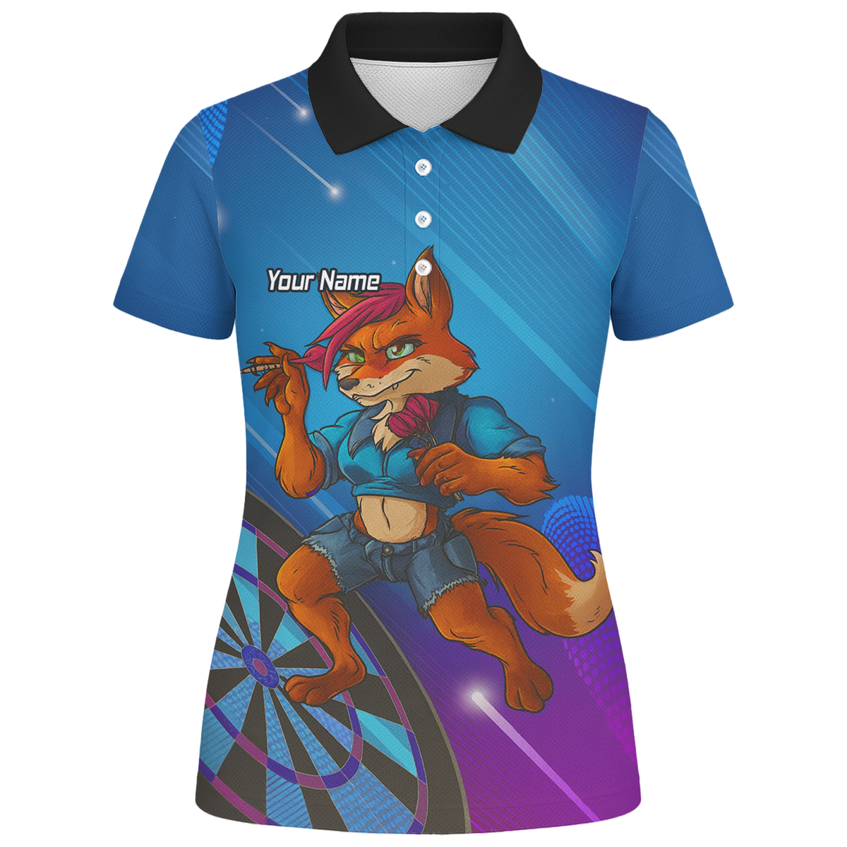 Personalised Gaming Fox Dart Polo Shirt Blue Purple For Men C8269 additional image 1