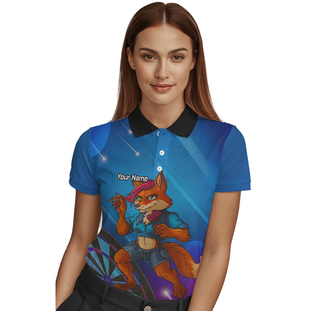 Personalised Gaming Fox Dart Polo Shirt Blue Purple For Men C8269 additional image 3