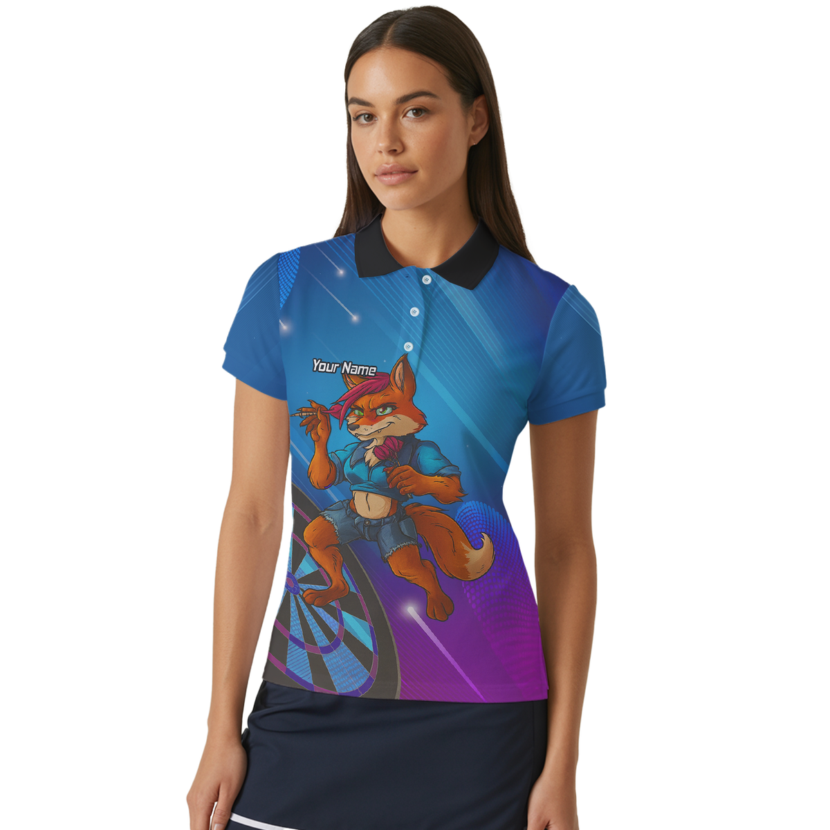 Personalised Gaming Fox Dart Polo Shirt Blue Purple For Men C8269 additional image 4