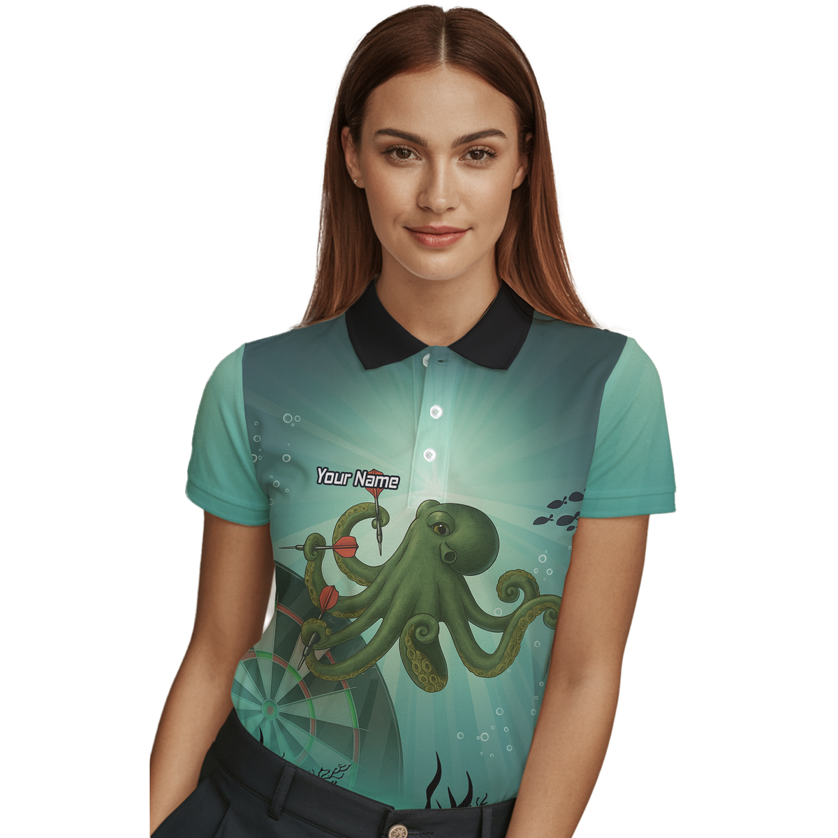 Personalised Octopus Dart Shirt Men, Custom Name Team Polo Jersey Teal Green Underwater A3130 additional image 3