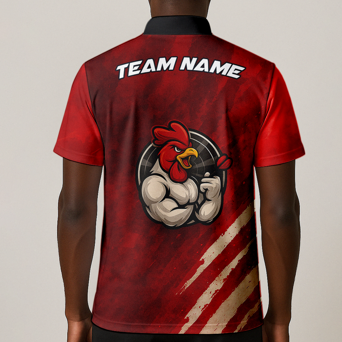 Personalized Funny Rooster Dart Polo Shirt Custom Team Name Red Black additional image 1