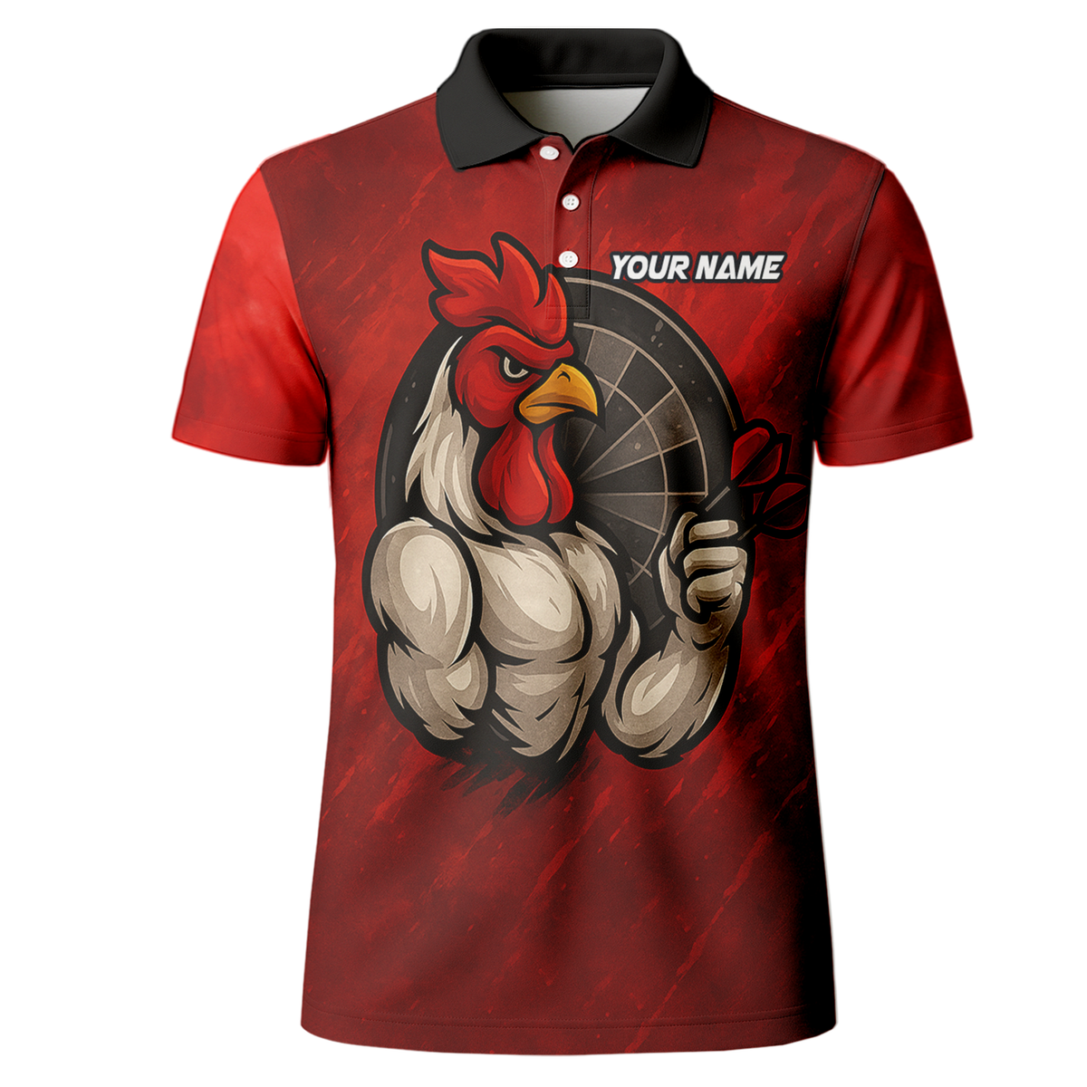 Personalized Funny Rooster Dart Polo Shirt Custom Team Name Red Black additional image 2
