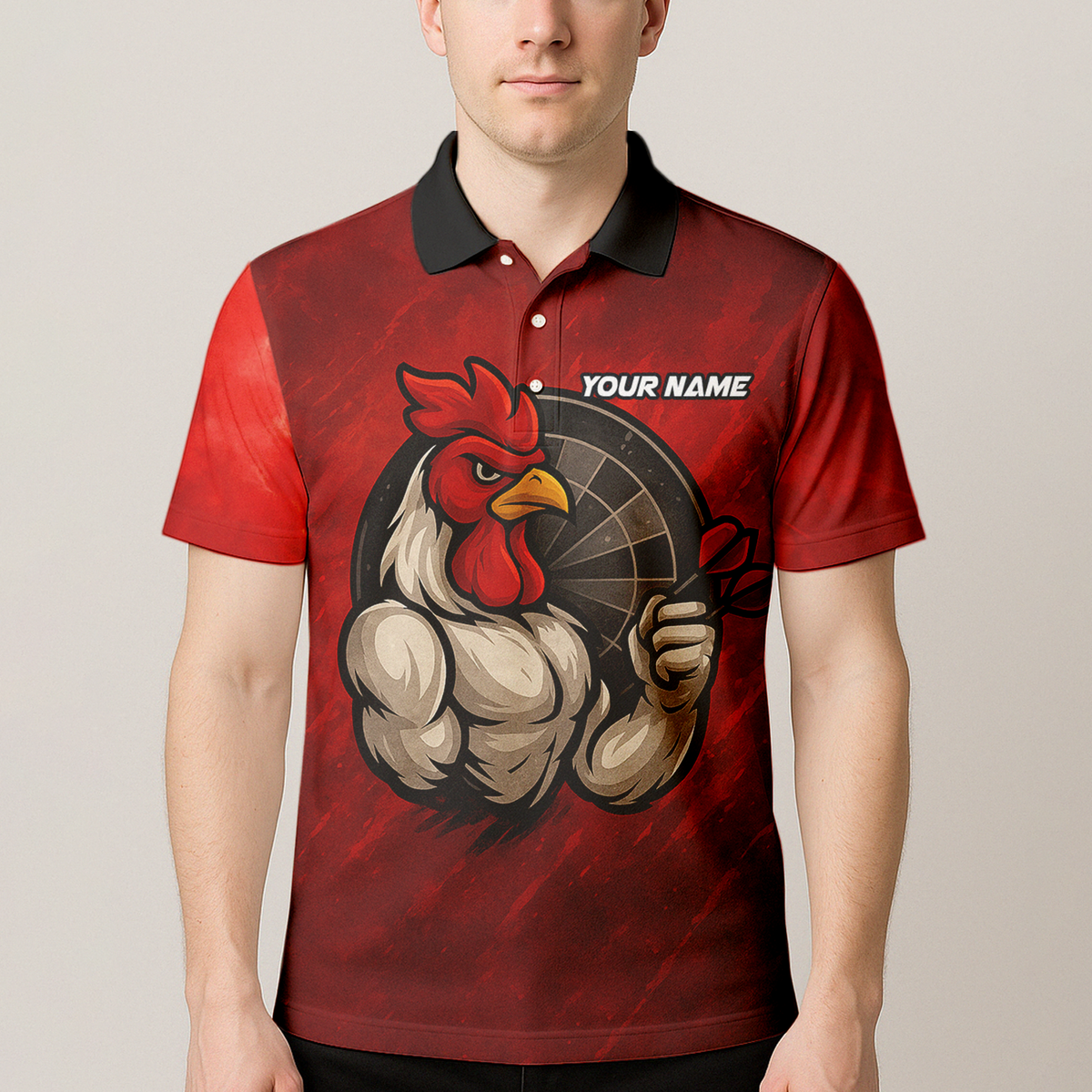 Personalized Funny Rooster Dart Polo Shirt Custom Team Name Red Black additional image 4