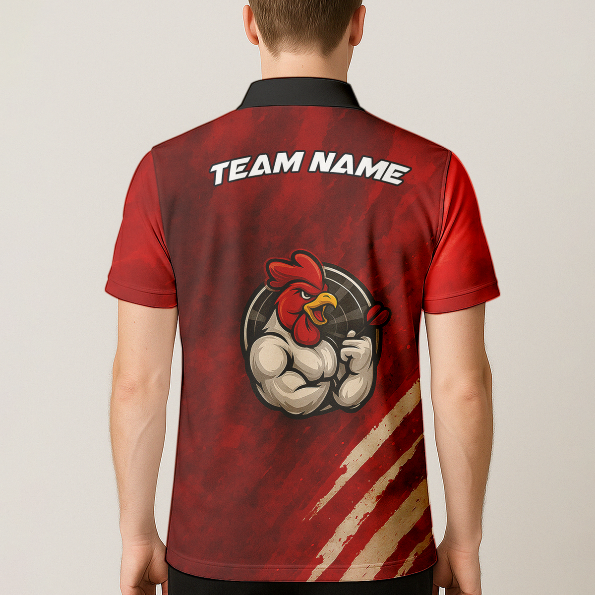 Personalized Funny Rooster Dart Polo Shirt Custom Team Name Red Black additional image 5
