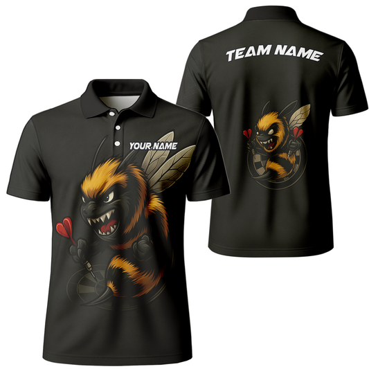Personalized Angry Bee Dart Jersey Polo Shirt Black main image - polo, Pocket No
