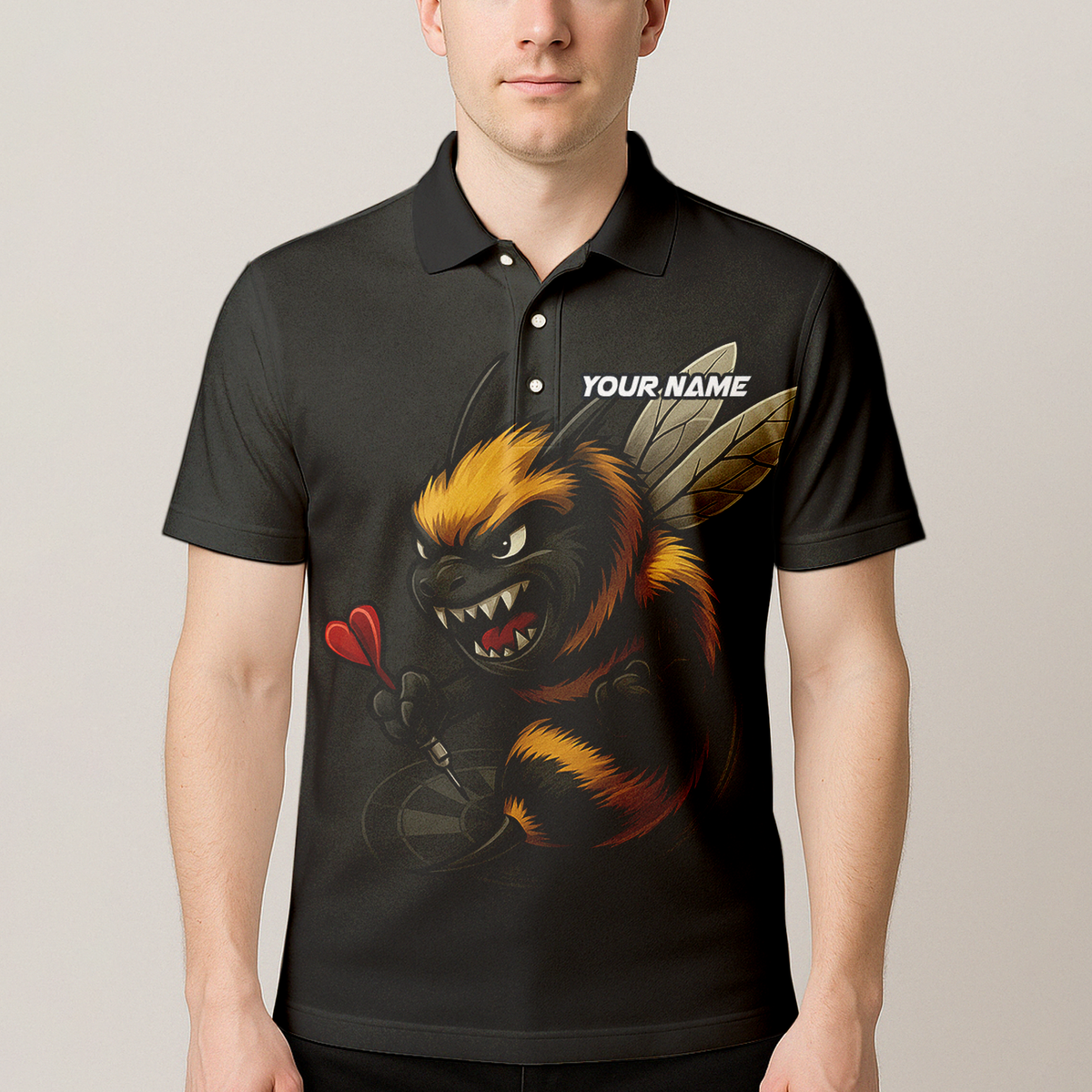 Personalized Angry Bee Dart Jersey Polo Shirt Black additional image 4