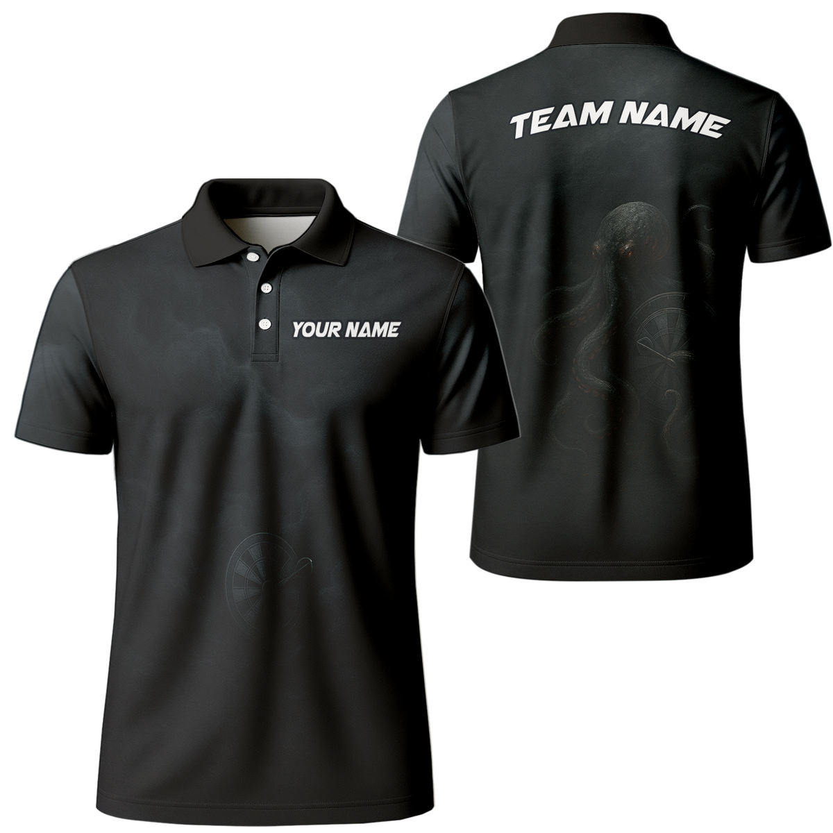 Personalized Black Kraken Octopus Dart Polo Shirt main image - polo, Pocket No