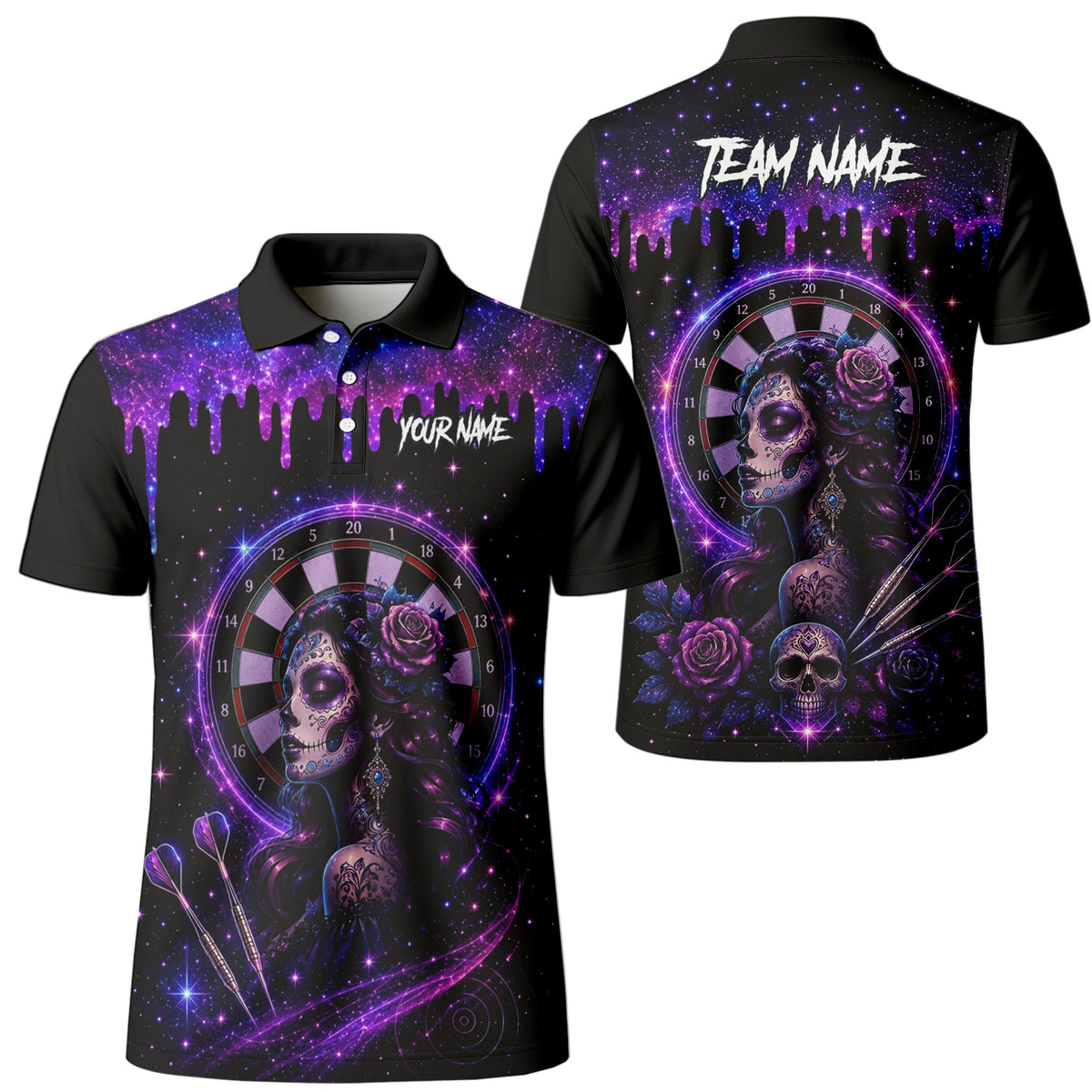 Personalised Purple Galaxy Sugar Skull Darts Shirt For Men Z967
