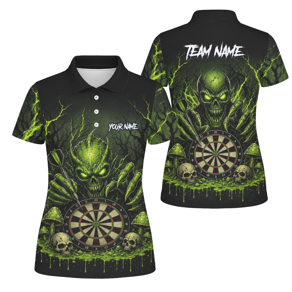 Personalised Black & Green Monster Skull Dartboard Darts Shirt For Women A277