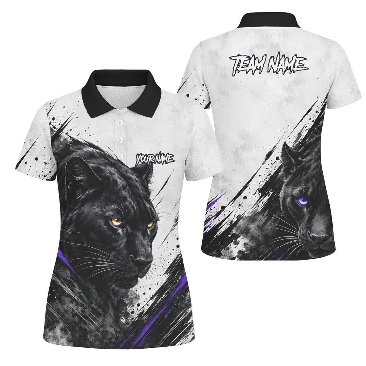 Personalised White Black Purple Panther Darts Shirt For Women W442