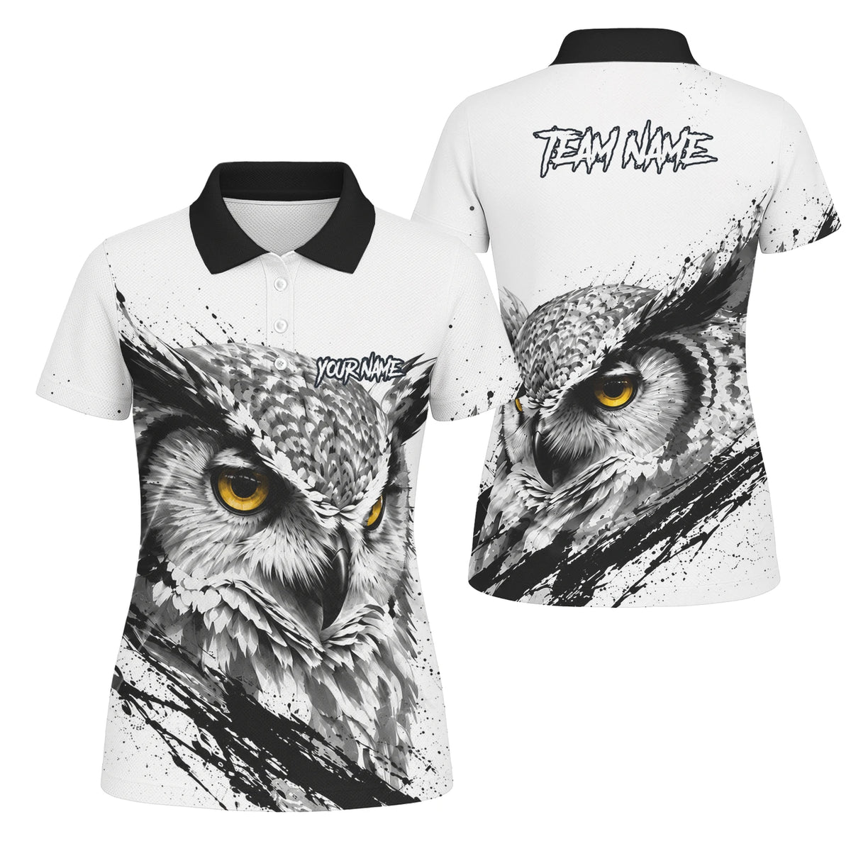 Personalised White Black Yellow Owl Darts Shirt For Women P128