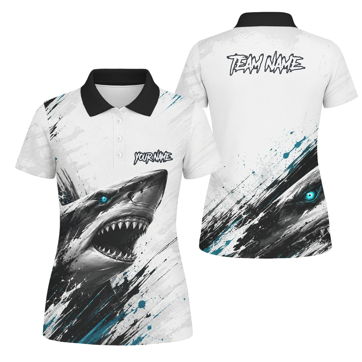 Personalised White Black Teal Shark Darts Shirt For Women D067