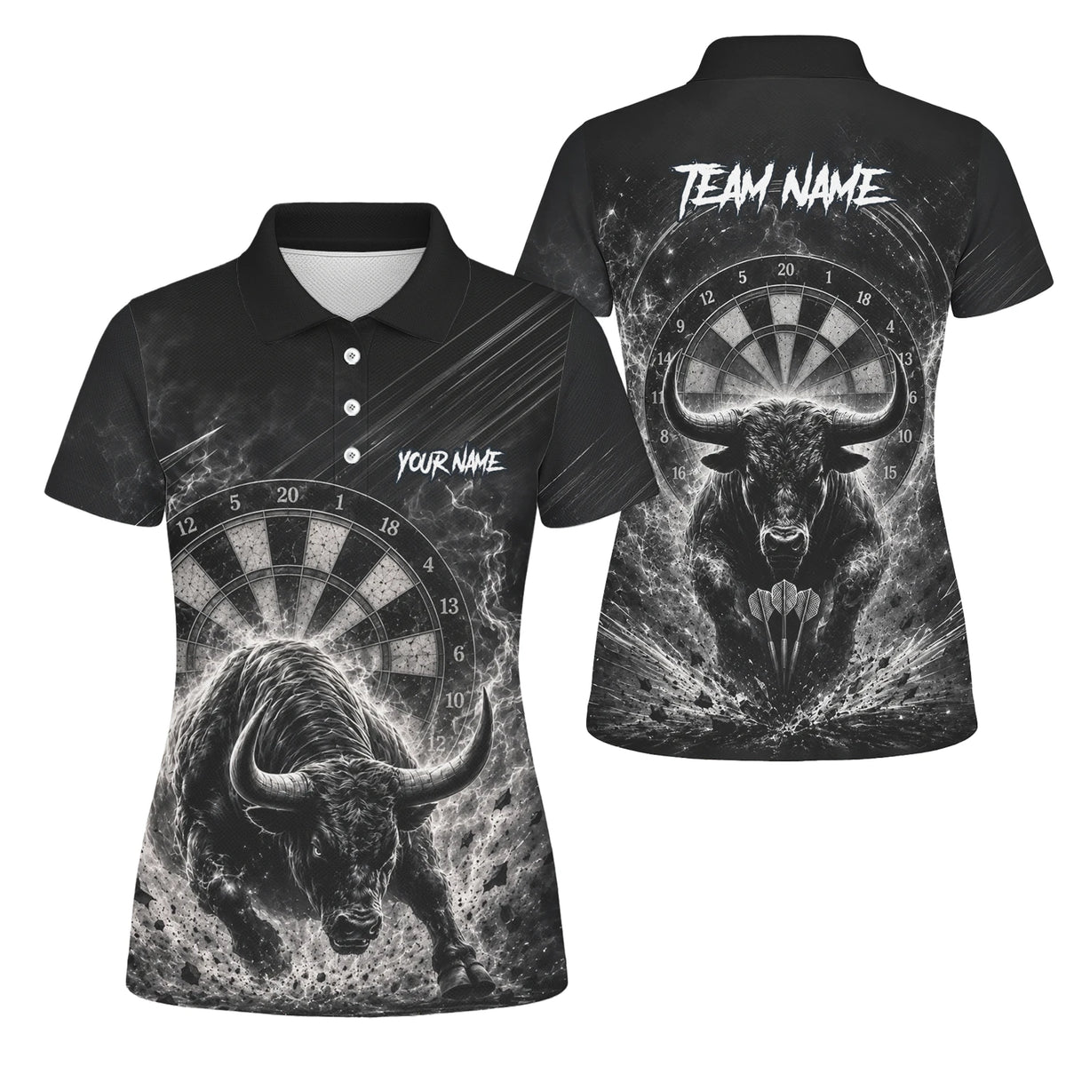 Personalised Black & White Bull Head Darts Shirt For Women V420