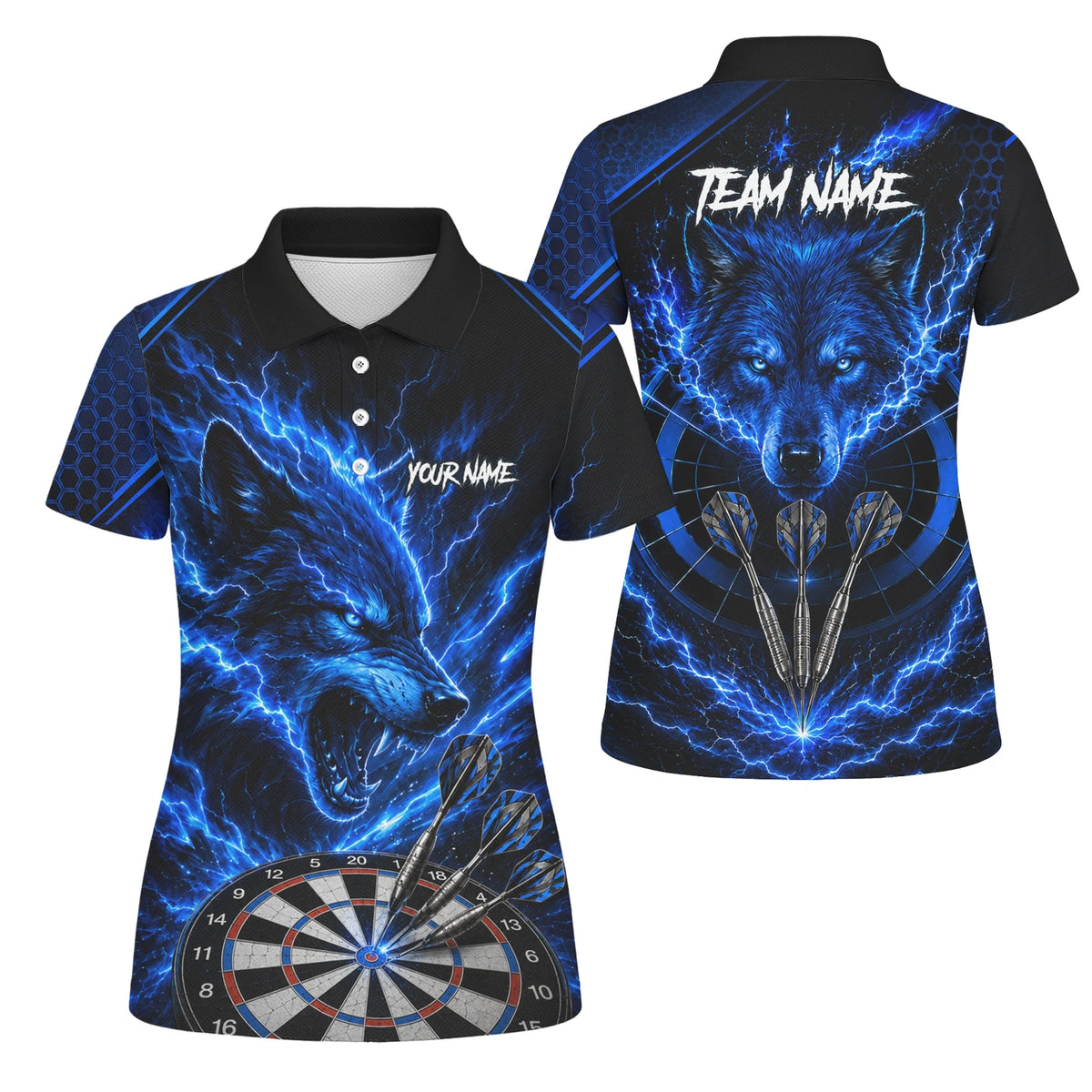Personalised Black & Blue Wolf Lightning Darts Shirt For Women Y375