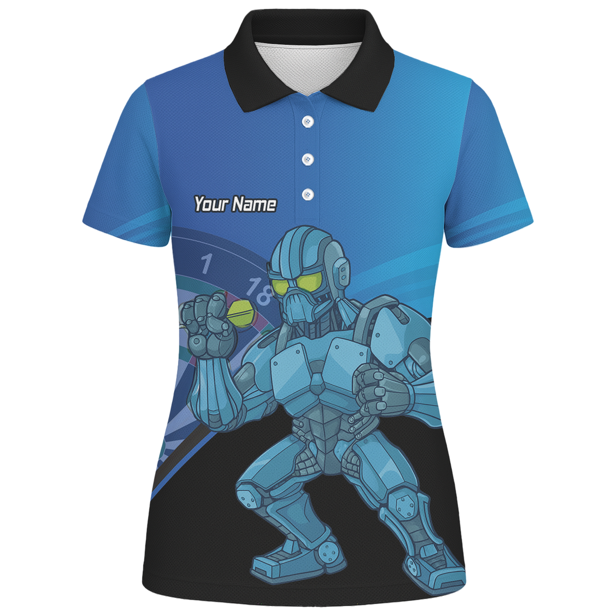Personalised Robot Mech Dart Polo Shirt Blue Black For Men P6936 additional image 1