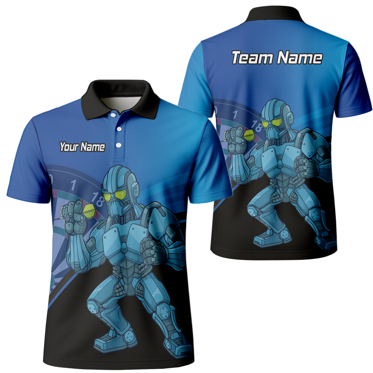 Personalised Robot Mech Dart Polo Shirt Blue Black For Men P6936 main image - polo No