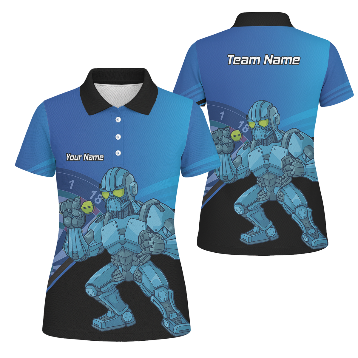 Personalised Robot Mech Dart Polo Shirt Blue Black For Men P6936 main image - polo No